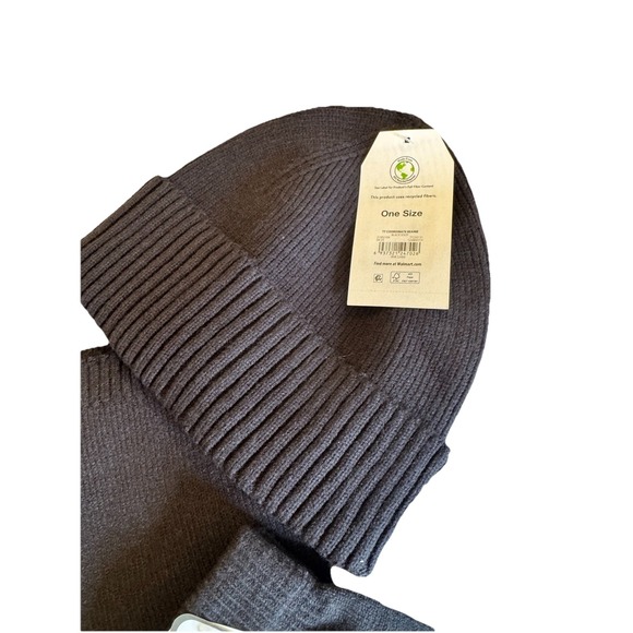 Time & Tru 3 Piece One Size Black Beanie Hat, Tech Gloves & Scarf Set NWT - Picture 2 of 6